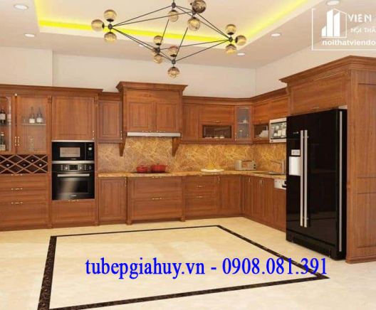 Mẫu tủ bếp gỗ gõ đỏ đẹp